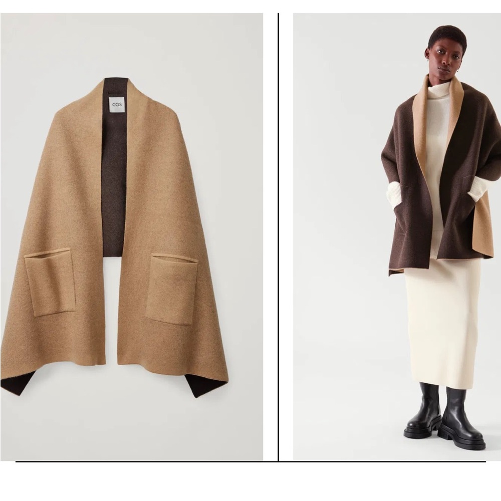 COS Wool Knit Cape Tan Brown Pockets